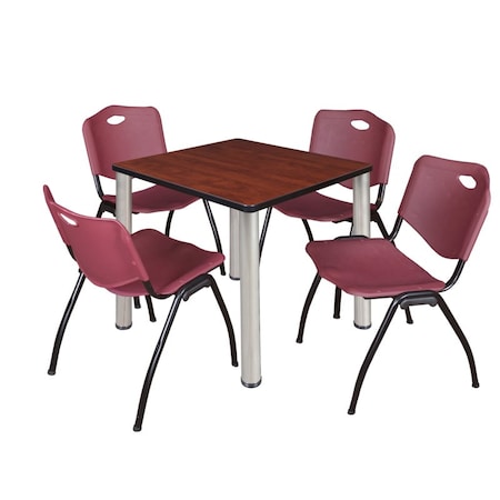 Kee Kee Square Table & Chair Set, Wood, Metal, Plastic Top, Cherry TB3030CHBPCM47BY